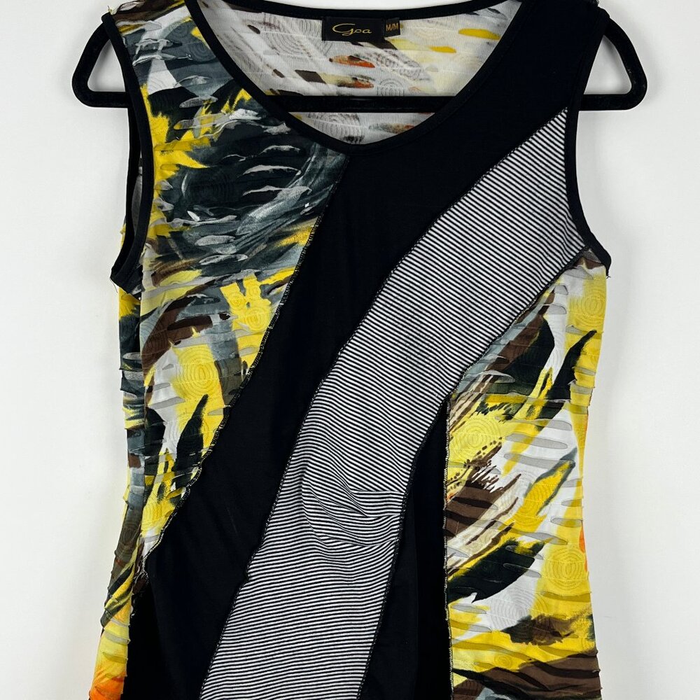 Goa Top Blouse Tunic Size M Multicolor Sleeveless Round Neck Polyester Spandex